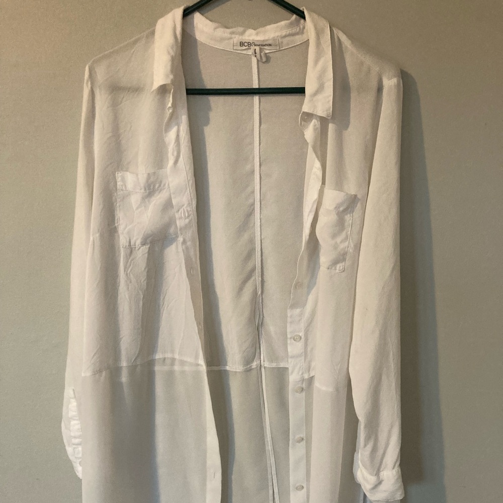 BCBGeneration White Sheer Blouse Swim Cover-up